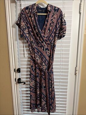 LAUREN Ralph Lauren Blue and Red Printed Dress.